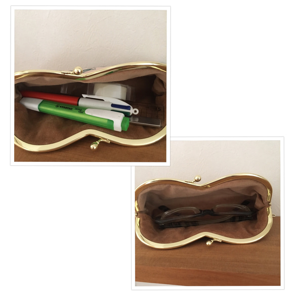 インド刺繍　エッグフラワー　グレー　メガネケース　がま口　 5枚目の画像