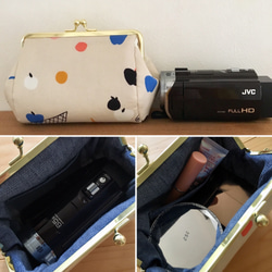 インド刺繍　エッグフラワー　グレー　大きながま口ポーチ　コスメポーチ　 6枚目の画像