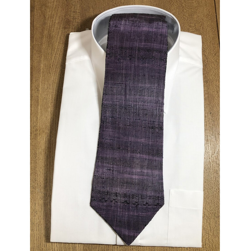 着物地リメイク リバーシブルネクタイ チーフ付 紫系