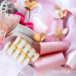 新作＞スイートピンクのお洒落リボン・リース　　 リース台：約15㎝   (526) 10枚目の画像