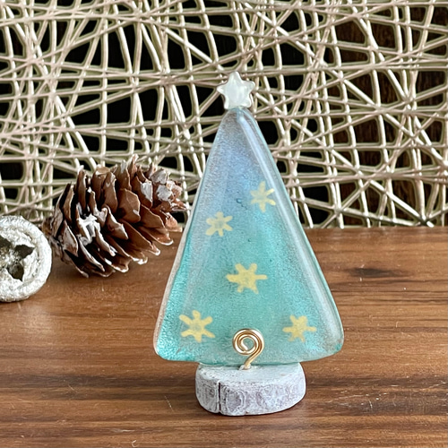 約6cm】小さな小さなガラスのクリスマスツリー◇星の飾りのちびツリー