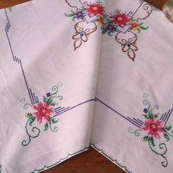 ドイツの手仕事/華やかなバテンレースとお花の白糸手刺繍 テーブル