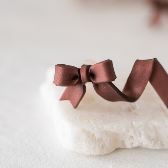 【冬季限定】ひらひらリボンイヤーカフセット/ ブラウンオペラ 6枚目の画像