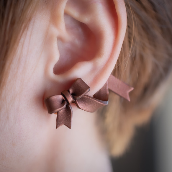 【冬季限定】ひらひらリボンイヤーカフセット/ ブラウンオペラ 1枚目の画像