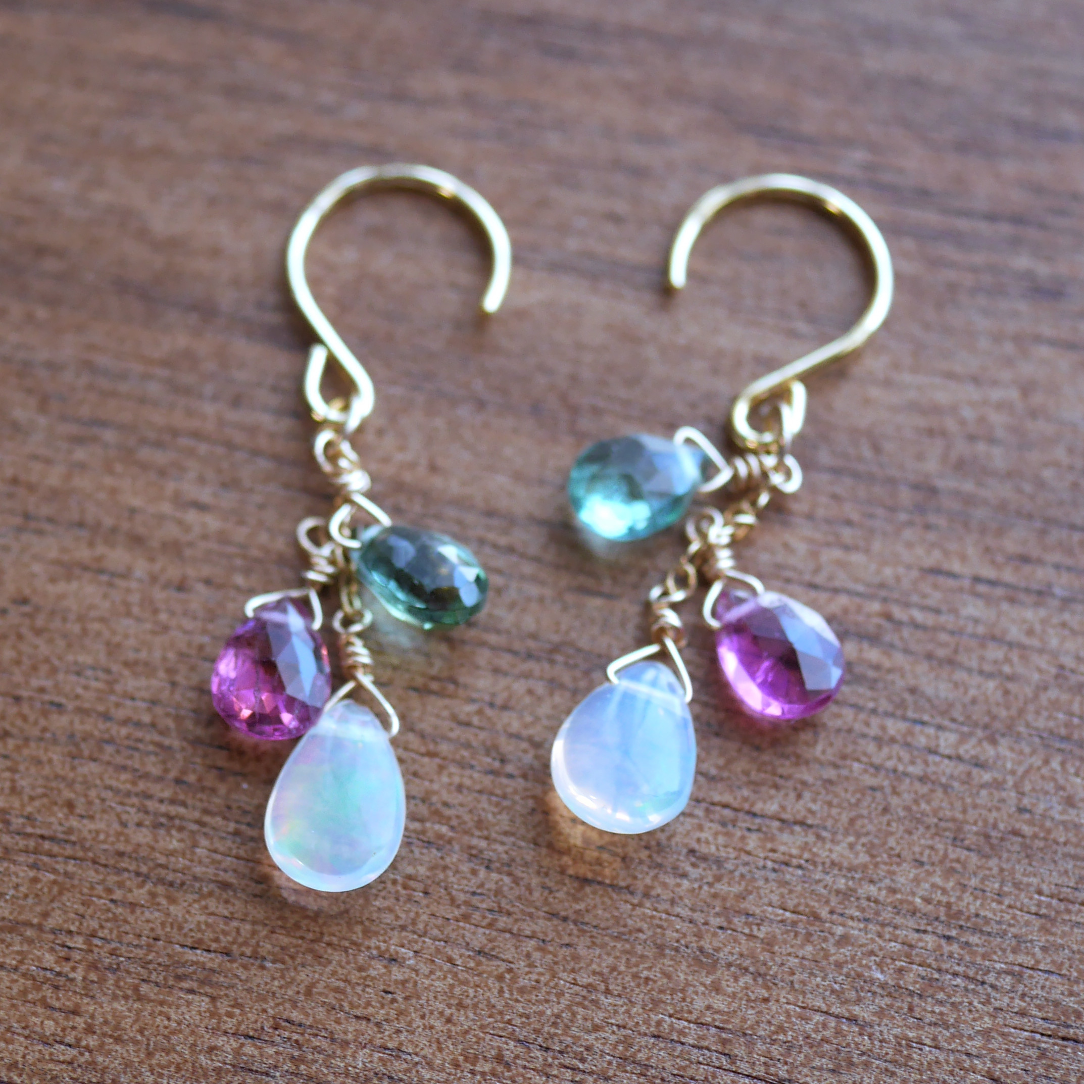 ピアス☆プレシャスオパール・ルベライト・ミントグリーントルマリン_PRGT