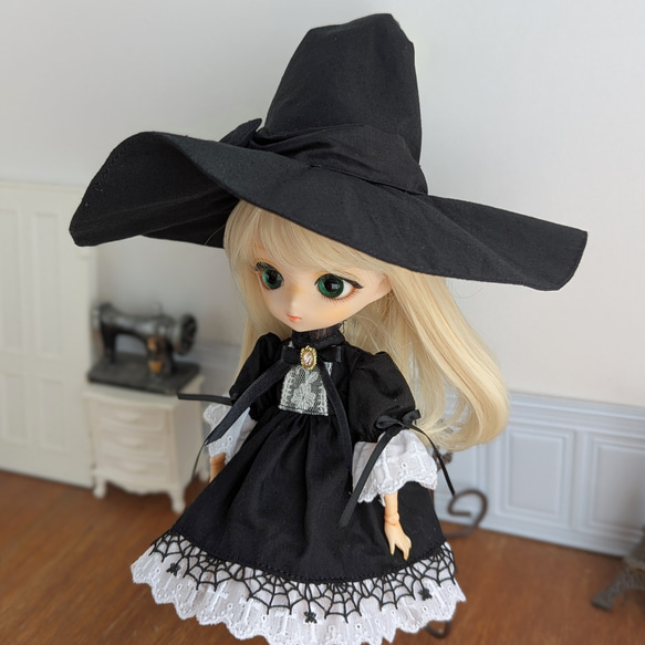 1484※リボンのとんがり魔女の黒帽子 ※ハルモニアブルームアウトフィット 7枚目の画像
