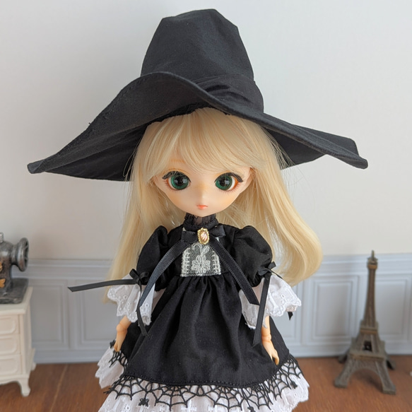 1484※リボンのとんがり魔女の黒帽子 ※ハルモニアブルームアウトフィット 6枚目の画像