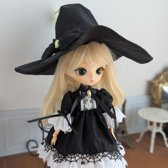 1484※リボンのとんがり魔女の黒帽子 ※ハルモニアブルームアウトフィット 5枚目の画像