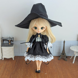 1484※リボンのとんがり魔女の黒帽子 ※ハルモニアブルームアウトフィット 4枚目の画像