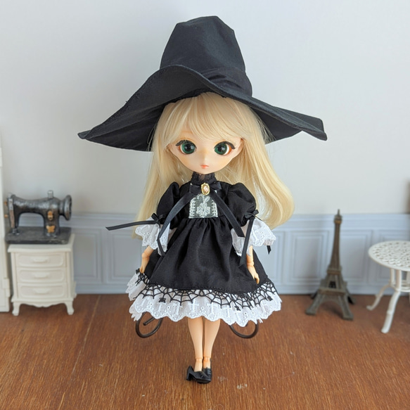 1484※リボンのとんがり魔女の黒帽子 ※ハルモニアブルームアウトフィット 4枚目の画像