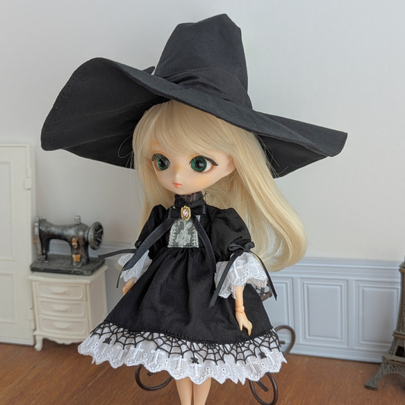 1484※リボンのとんがり魔女の黒帽子 ※ハルモニアブルームアウトフィット 8枚目の画像