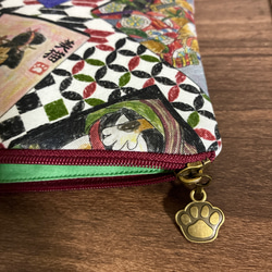 ハンドメイド　和柄　かるた　歌舞伎　日本画　浮世絵　猫　ふんわり　フラットポーチ【L】 3枚目の画像