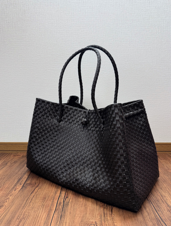 ジャンボsize！　まるごと洗えるバッグ　プラカゴ　メルカド　特大　トートバッグ　パサールバッグ　ダークブラウン 1枚目の画像