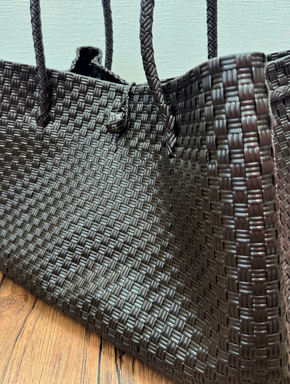 ジャンボsize！　まるごと洗えるバッグ　プラカゴ　メルカド　特大　トートバッグ　パサールバッグ　ダークブラウン 5枚目の画像