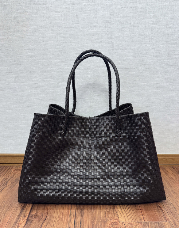 ジャンボsize！　まるごと洗えるバッグ　プラカゴ　メルカド　特大　トートバッグ　パサールバッグ　ダークブラウン 6枚目の画像