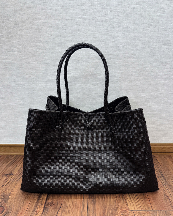 ジャンボsize！　まるごと洗えるバッグ　プラカゴ　メルカド　特大　トートバッグ　パサールバッグ　ダークブラウン 7枚目の画像