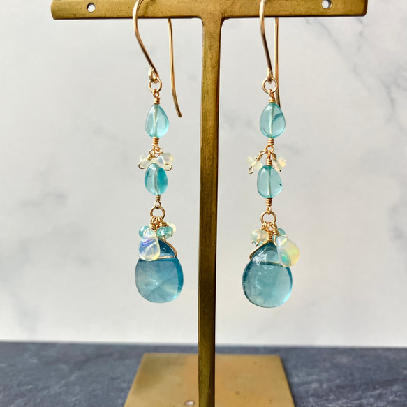 14kgf＊グリーンフローライト&アパタイト&エチオピアオパールのピアス&ネックレス 6枚目の画像