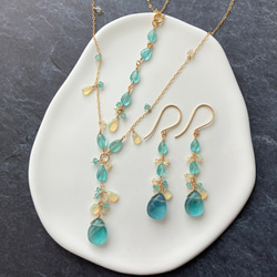 14kgf＊グリーンフローライト&アパタイト&エチオピアオパールのピアス&ネックレス 4枚目の画像