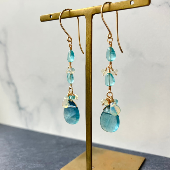 14kgf＊グリーンフローライト&アパタイト&エチオピアオパールのピアス&ネックレス 7枚目の画像