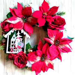 最終sale❤️白ポインセチアとキーオーナメントのクリスマスリース