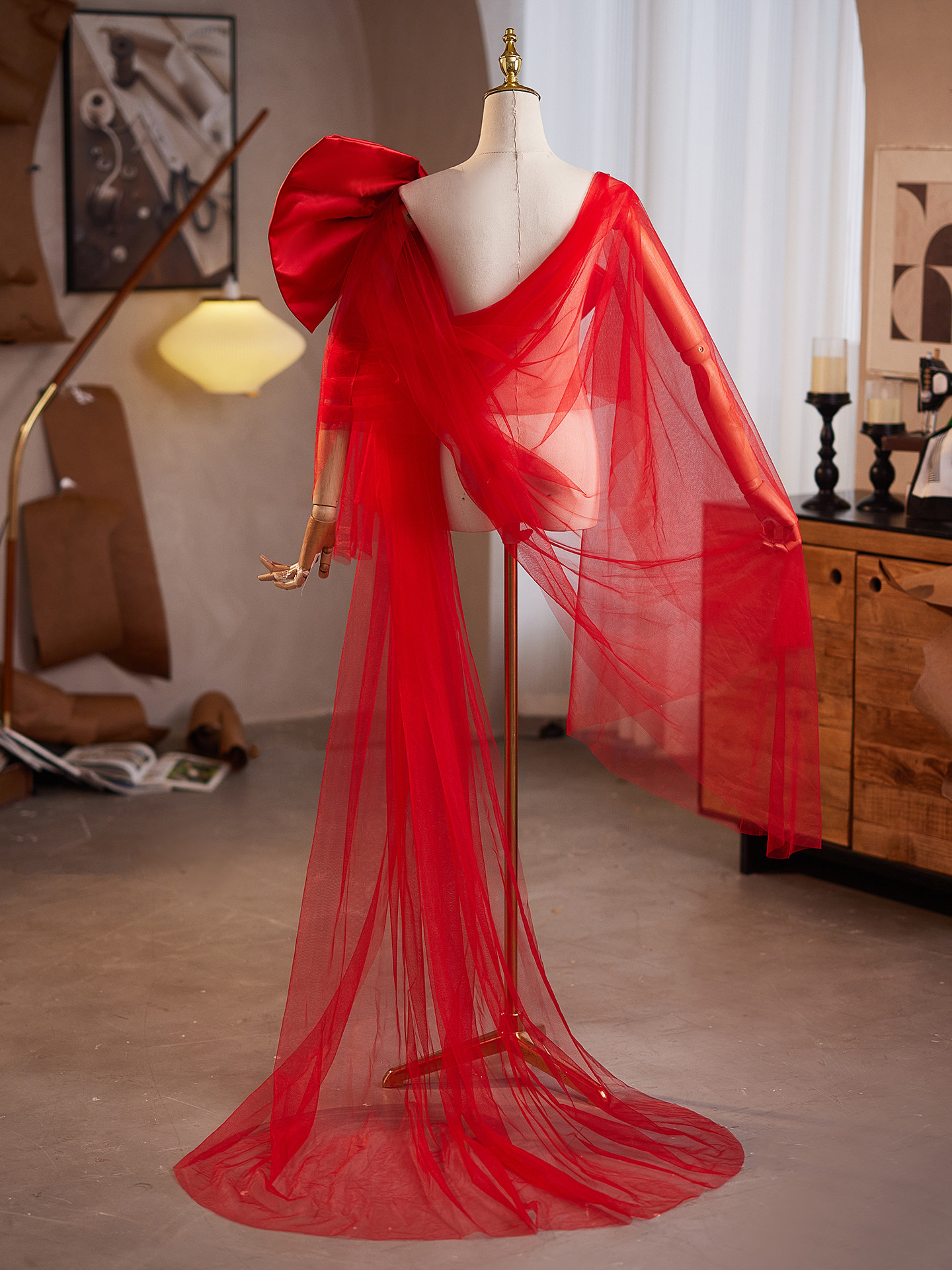 ロング ケープ トレーン 裾引き 赤 綺麗 DIY 肩飾り アクセサリー 花嫁 ウェディングドレス DTY513