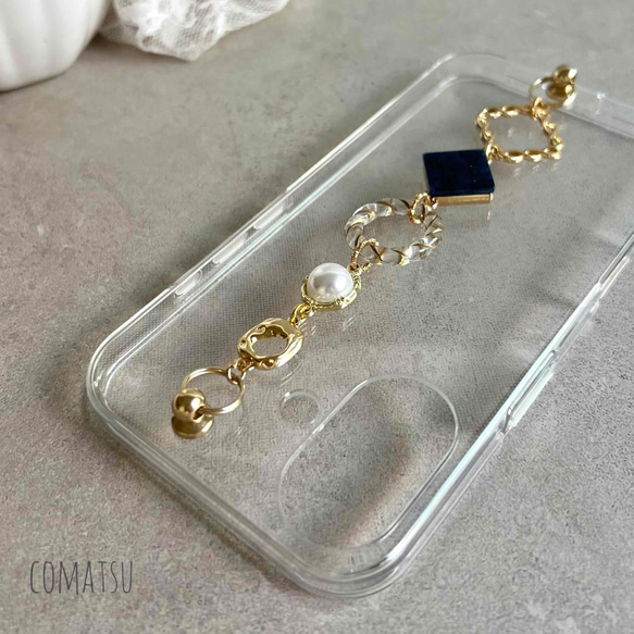 ［全機種対応］attract NAVY ハンドホルダー付きスマホケース 落下防止ベルトストラップ付きスマホカバー 3枚目の画像