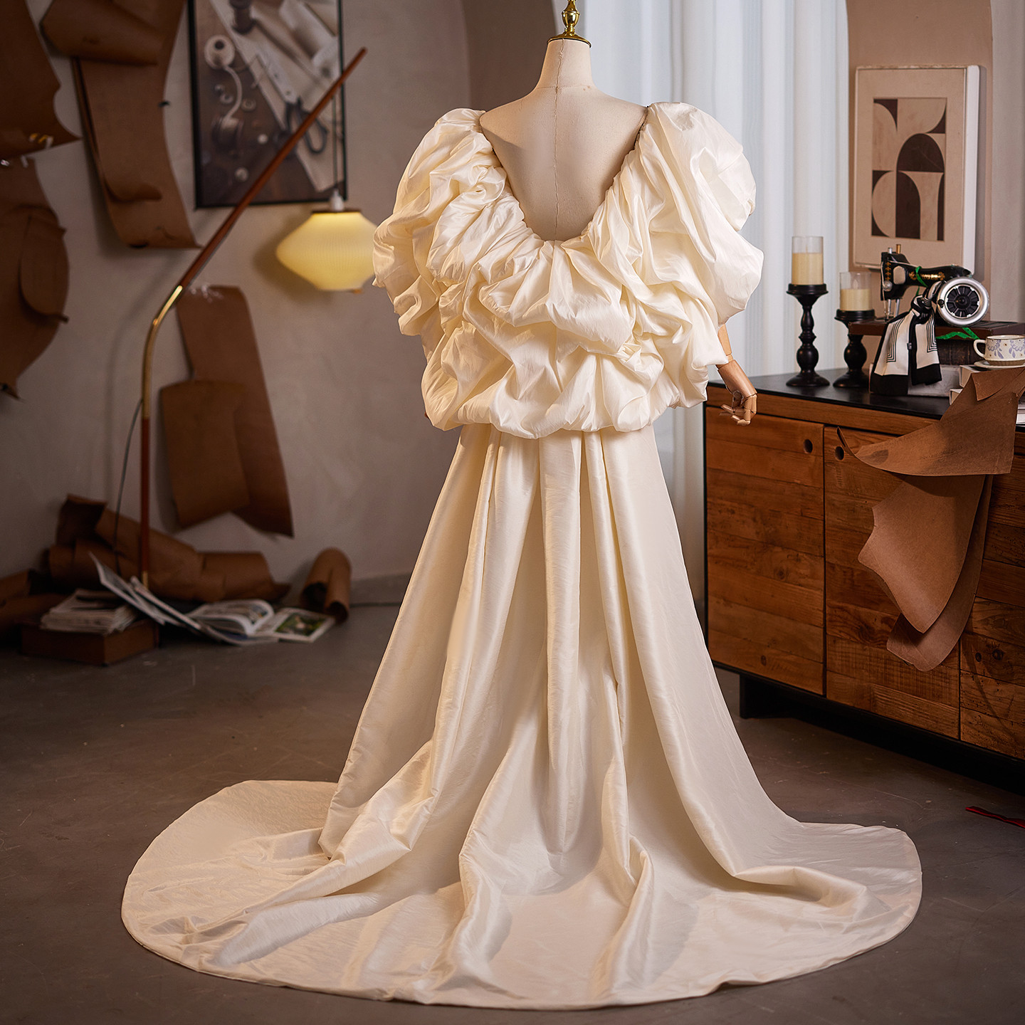 ケープ トレーン 裾引き シャンパン色 綺麗 DIY 肩飾り アクセサリー パーティー ウェディングドレス DTY511