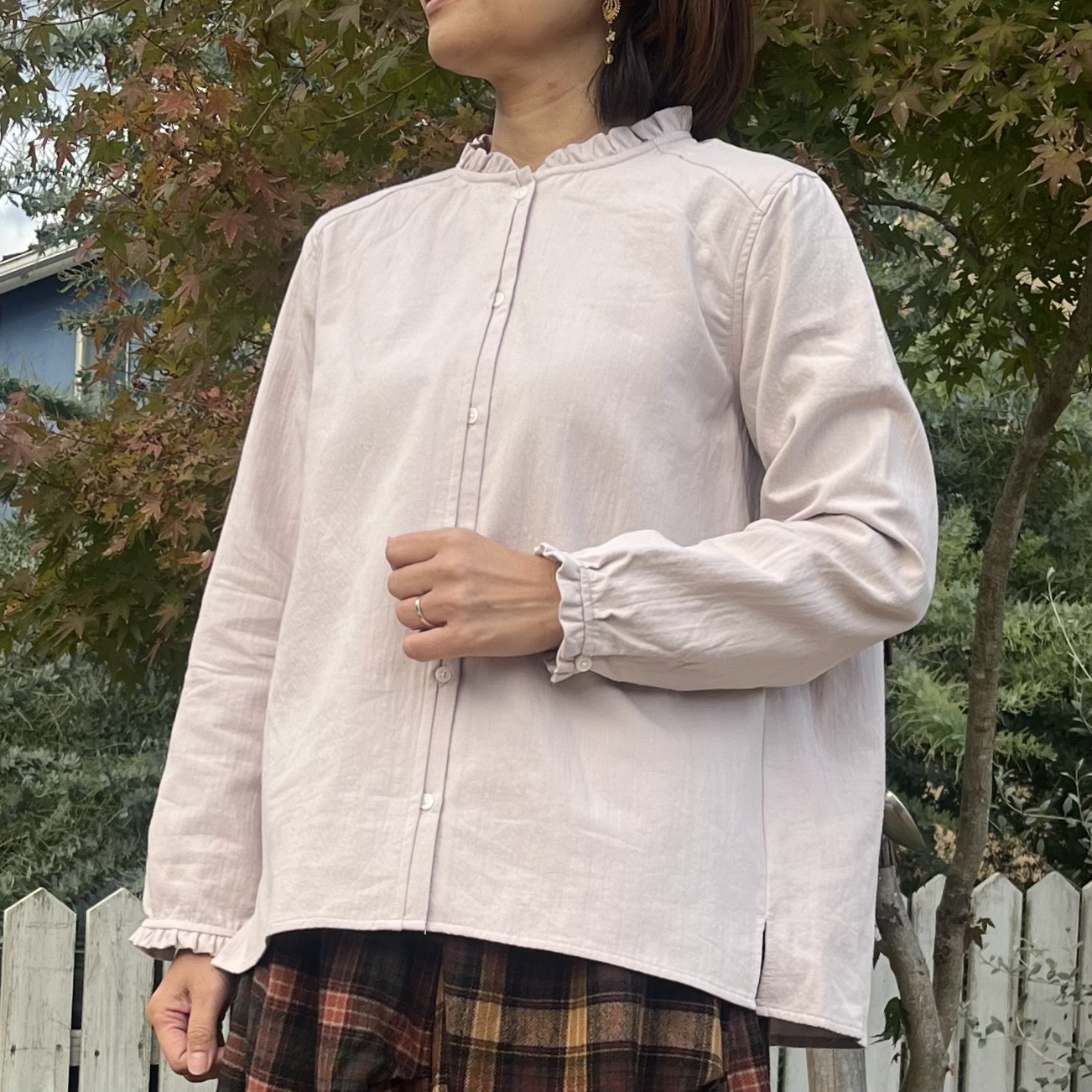 ふっくら温かい♡コットンガーゼ接結のフリル襟ブラウス