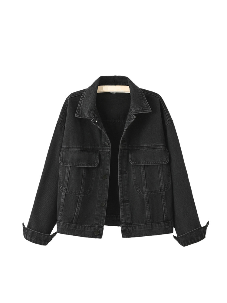 大きいサイズのデニムコートの女性の秋の太った妹mmの腹を隠してやせて見える港風のカジュアルな短い上着