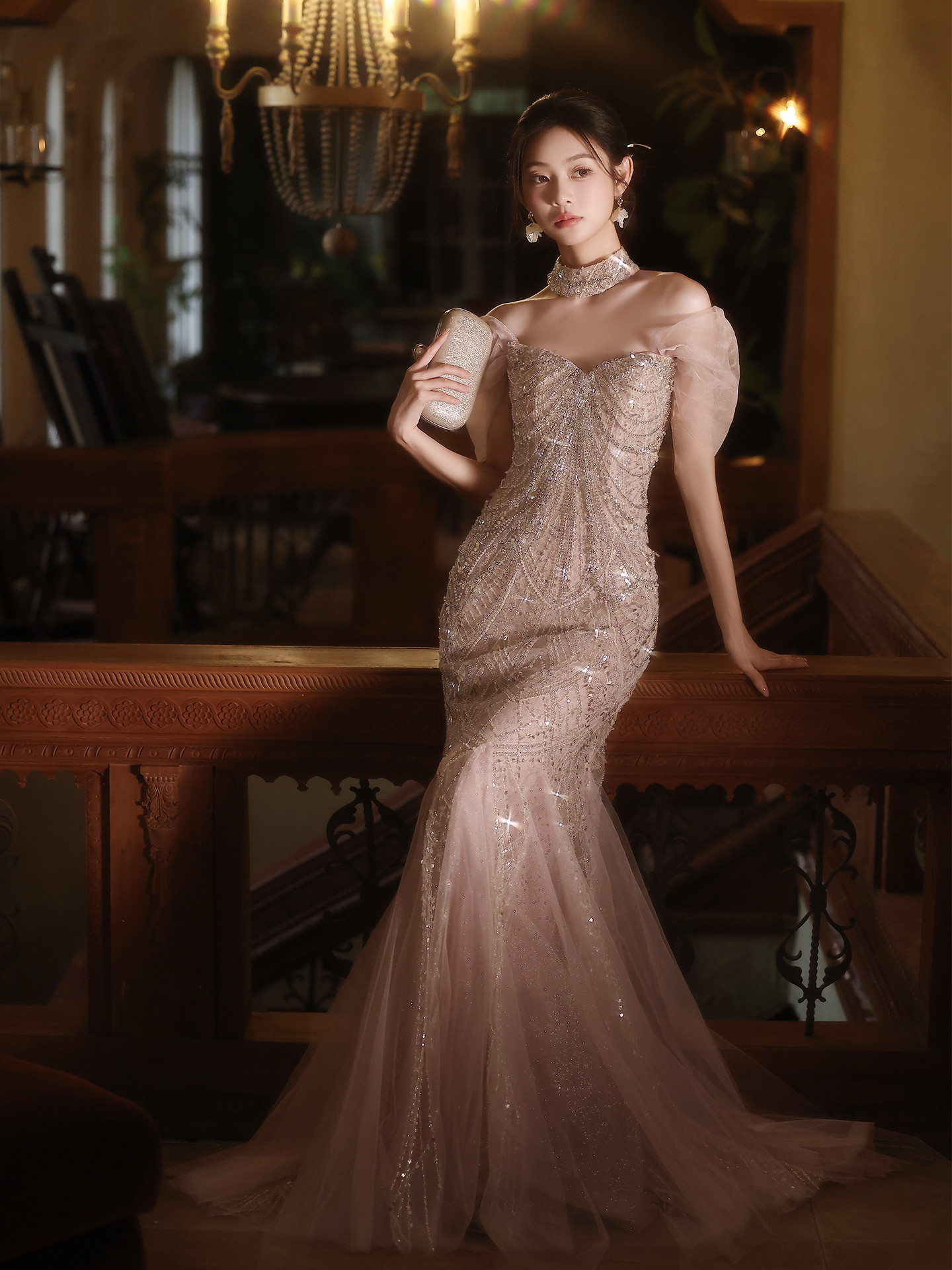 上品 ピンク オフショルダー マーメイドドレス ウェディングドレス パーティー 演奏会二次会 前撮り 披露宴 09113