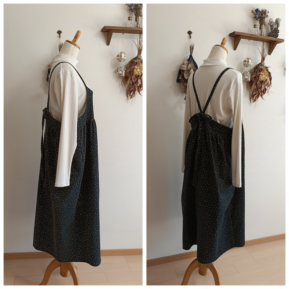 綿コーデュロイワンピースチャコールグレー 3枚目の画像