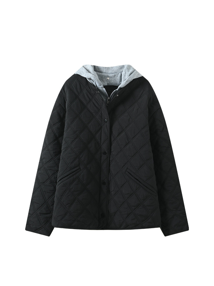 大きいヤードの長袖の綿の服の外套の女性の秋の太った妹は暖かくてやせて見えます菱格帽子付きの綿の上着