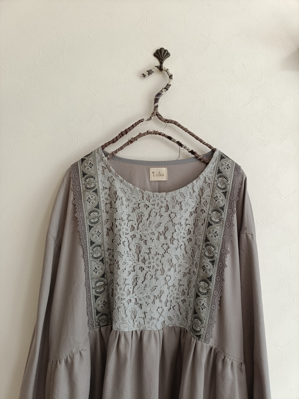 レース×コットンワンピースグレー 6枚目の画像