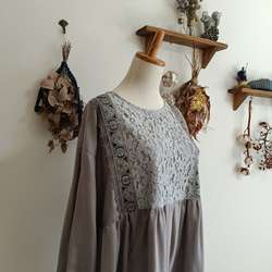 レース×コットンワンピースグレー 5枚目の画像