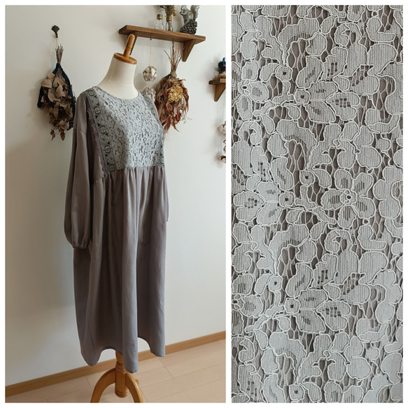 レース×コットンワンピースグレー 4枚目の画像