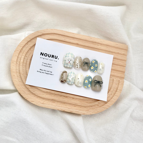 ぷるキラMIXわんちゃん【サイズオーダー制】￤ネイルチップ 犬 リボン 落書き 花 チェック柄 うるうる 5枚目の画像