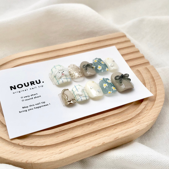 ぷるキラMIXわんちゃん【サイズオーダー制】￤ネイルチップ 犬 リボン 落書き 花 チェック柄 うるうる 4枚目の画像