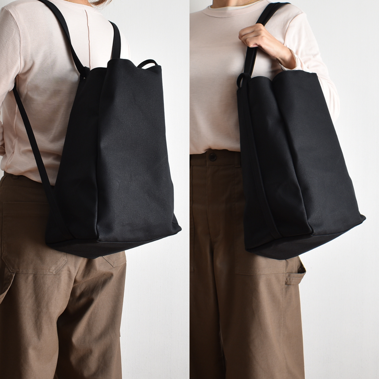 VERTICAL2 TOTE BAG (ブラック)2WAY リュック 帆布 トートバッグ ポケット4つ 縦型