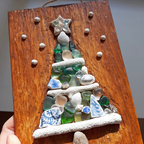 海のクリスマスツリー〜パープル〜 シーグラスアート／貝殻／Xmas 海の