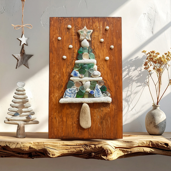 8 天使の集うクリスマスツリー　シーグラスアート クリスマスツリー〉シーグラスアート＊壁掛け・スタンド両用 その他