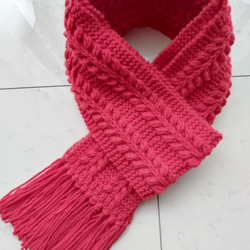 再販】マフラー リフ編み 花 模様 フリンジ 編み 手編み 編み物 ピンク
