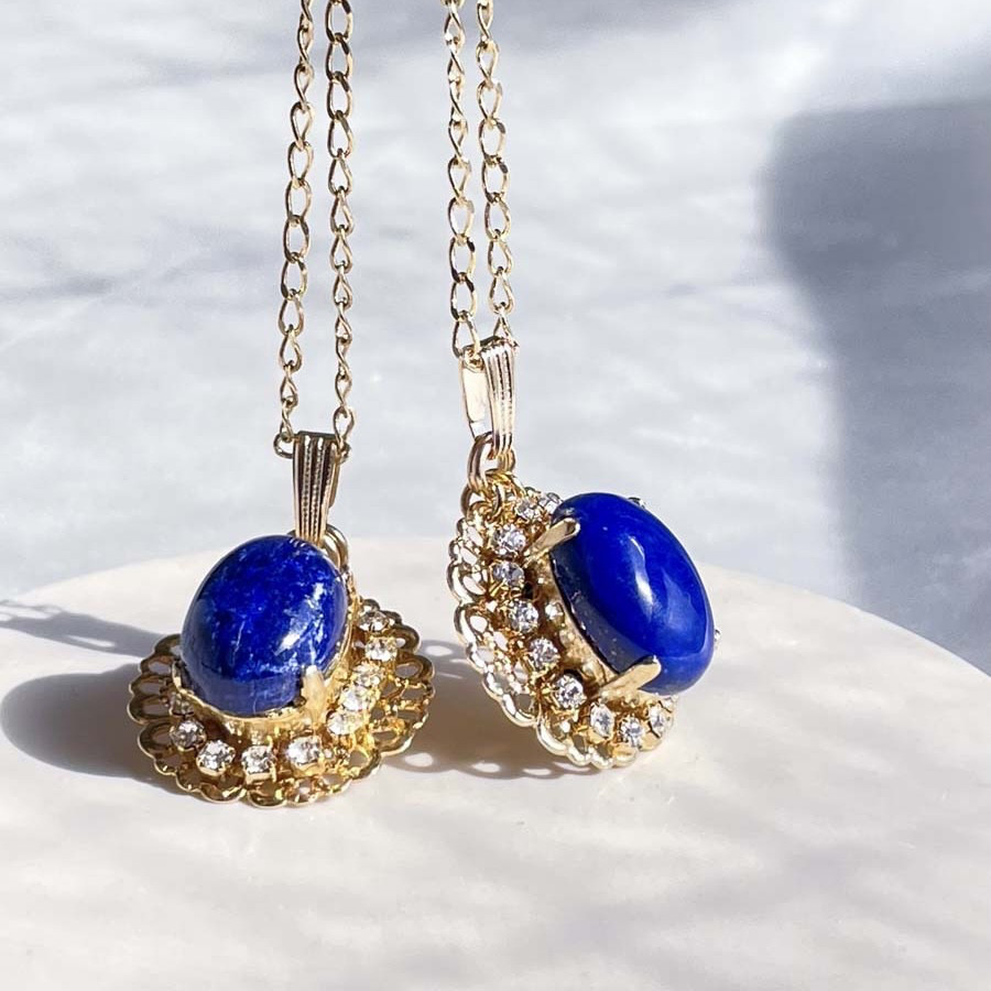 ラピスラズリ ネックレス 天然石 ネックレス 一粒 大粒 ペンダント トップ チェーン ネックレス アンティーク