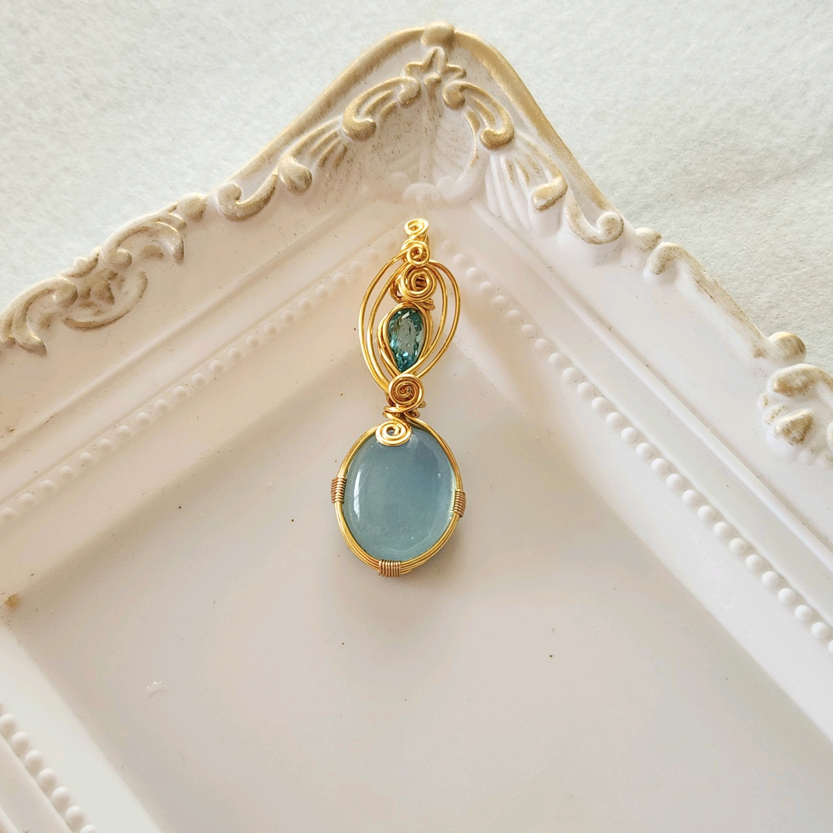 ペンダントトップ　アクアマリン & アパタイト