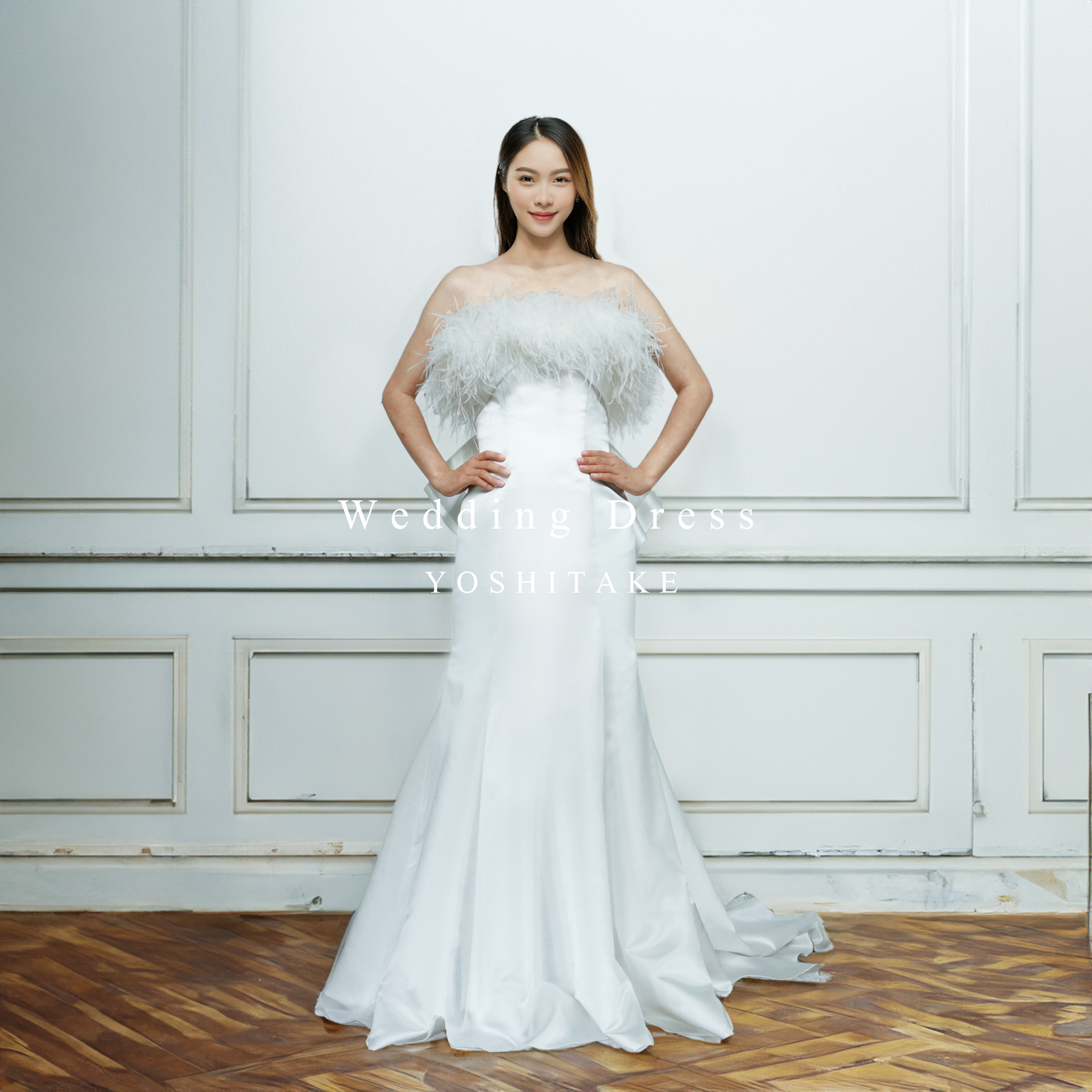 【オーダー制作】ウエディングドレス.白.サテン.マーメイドドレス.ファー付き.Y2674-1