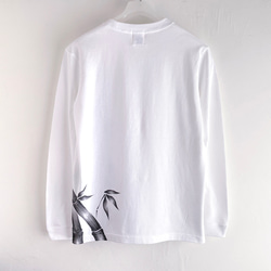 手描き竹柄袖リブロングTシャツ ホワイト 長袖 秋冬 和柄 和風 4枚目の画像