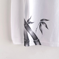 手描き竹柄袖リブロングTシャツ ホワイト 長袖 秋冬 和柄 和風 5枚目の画像