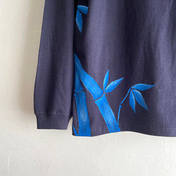 手描き竹柄袖リブロングTシャツ ネイビー長袖 秋冬 和柄 和風 濃紺 5枚目の画像