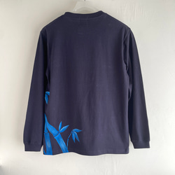 手描き竹柄袖リブロングTシャツ ネイビー長袖 秋冬 和柄 和風 濃紺 4枚目の画像