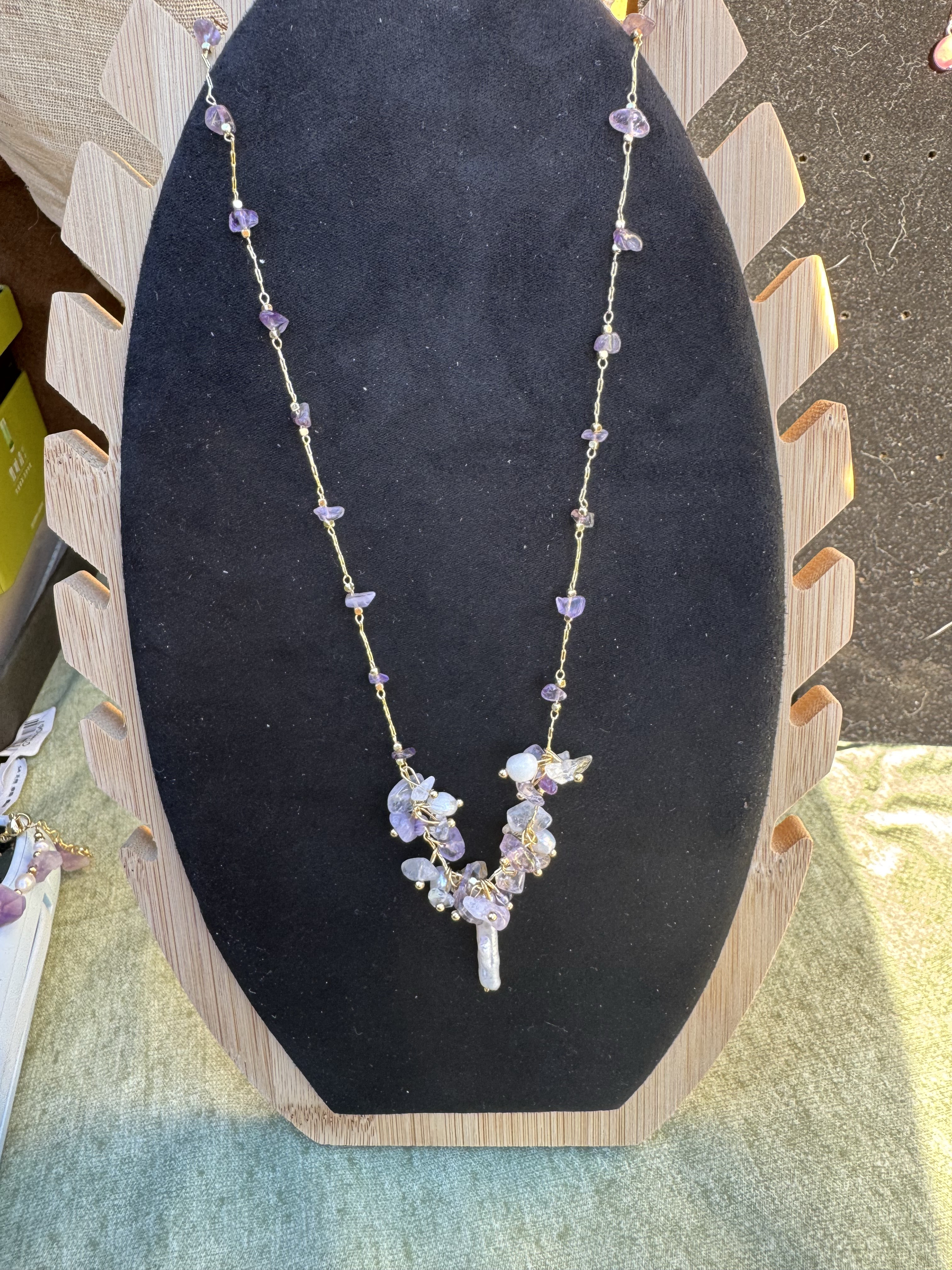 ハンドメイド　紫　天然石パールネックレス