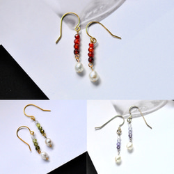 キュービックジルコニアと天然真珠のピアス　モスグリーン 3枚目の画像